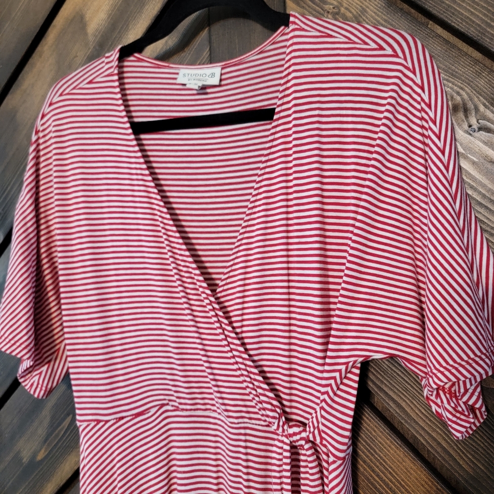 Red Striped Wrap Dress Studio B View 3